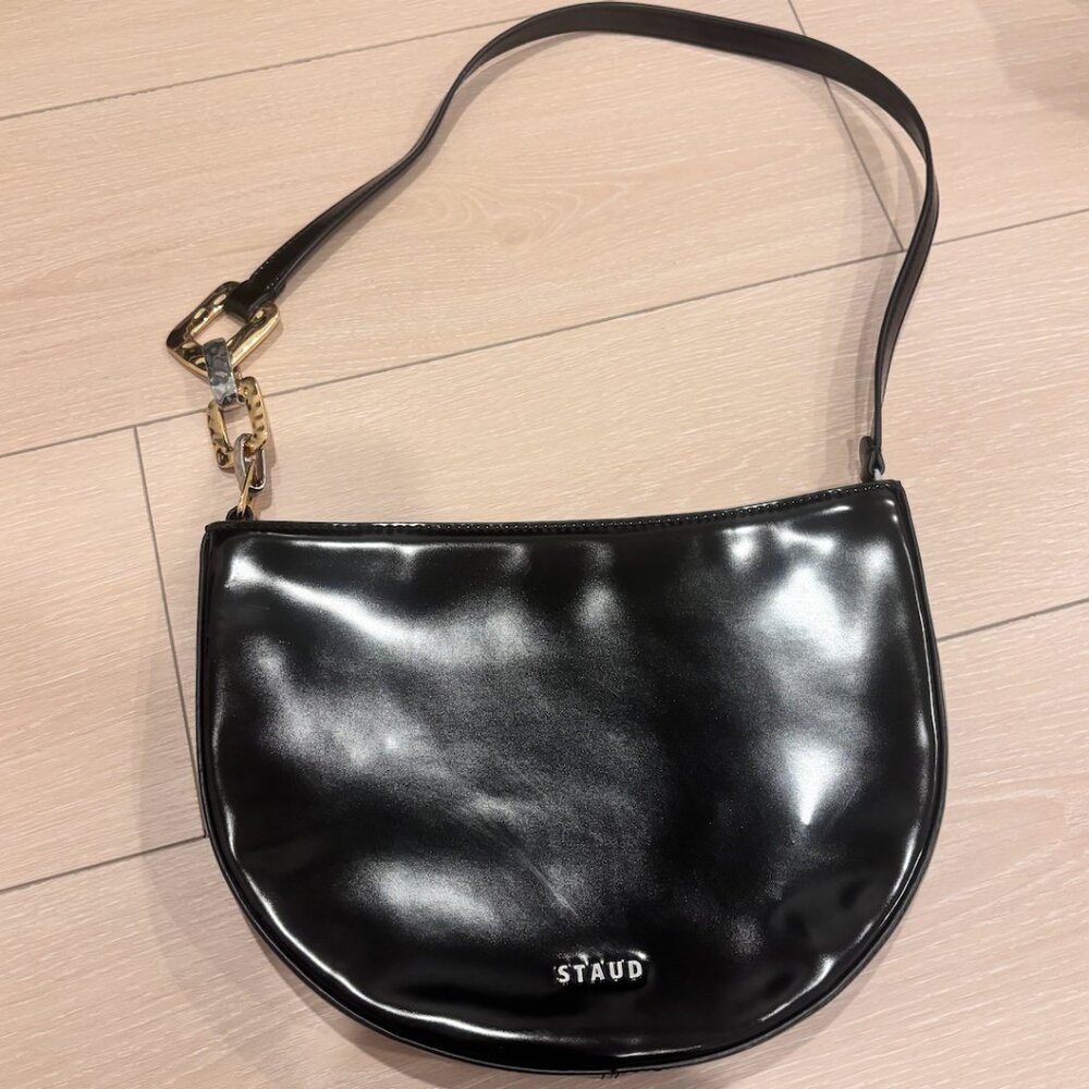 STAUD Colt Shoulder Bag – Black Patent Leather (Retail $295)